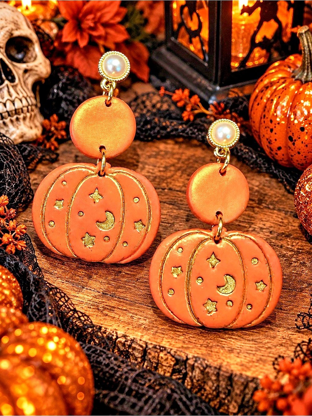 Pumpkin Drop Earrings in Orange